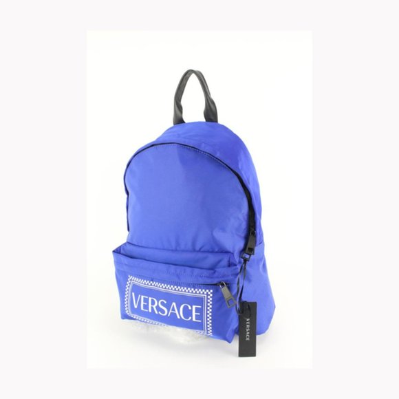 Versace Blue Zaino Stampa Logo Nylon Backpack Travel Bag 39v54s main image 10